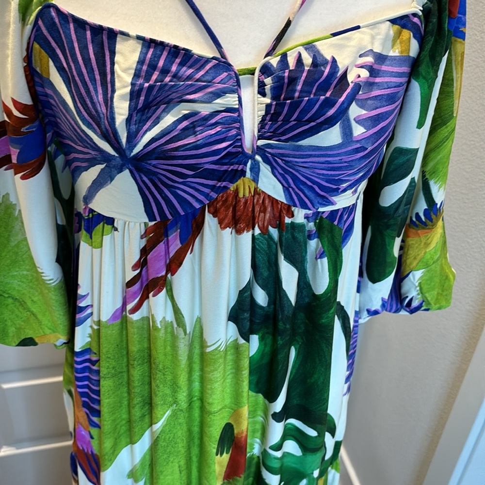 FARM Rio Tropical Parrot Print Maxi Dress in Green, Purple, White - Picture 10 of 11